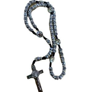 Archangel michael Black and Silver Rosary Beaded Necklace